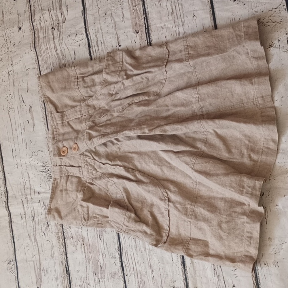 Comptoir Des Cottoniers Tan Metallic Crossover Button Linen Skirt Fr 38 6
